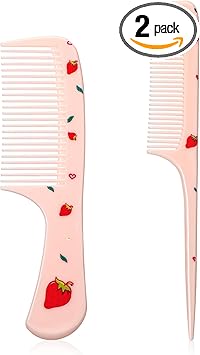cobee 2 Pcs Rat Tail Combs Small Pink Comb With Parting Tip Plastic Portable Combs For Kids Toddler Comb Hairdressing Comb Set For Wet And Dry - Image 1