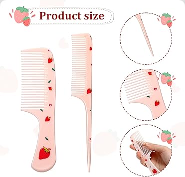 cobee 2 Pcs Rat Tail Combs Small Pink Comb With Parting Tip Plastic Portable Combs For Kids Toddler Comb Hairdressing Comb Set For Wet And Dry - Image 4