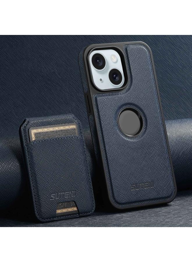 Suteni Case For iPhone 15 Plus M2 Cross-Grain MagSafe Vertical Card Back Phone Case - Image 1