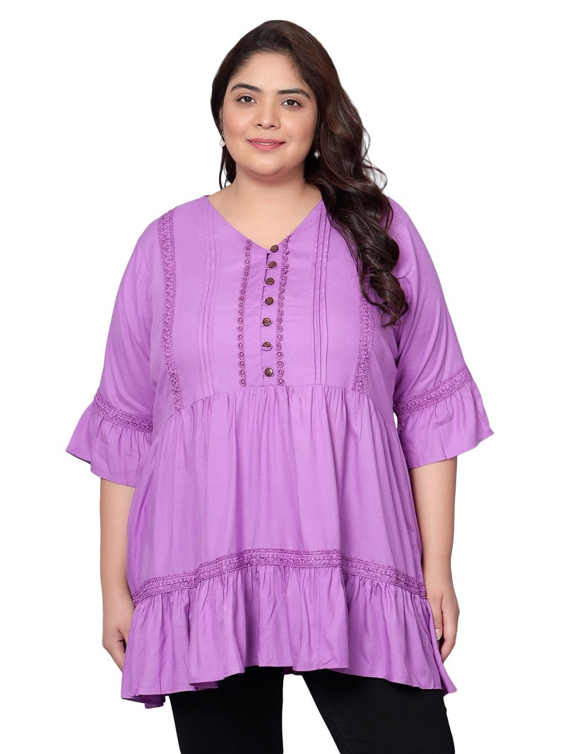 Indietoga Women's Plus Size Tiered Longline Tunic Top with Pockets (P10001449_Lavender Solid_7XL) - Image 1