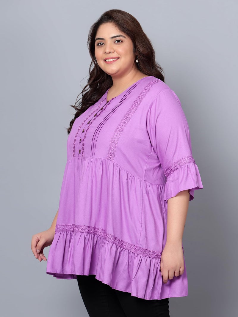 Indietoga Women's Plus Size Tiered Longline Tunic Top with Pockets (P10001449_Lavender Solid_7XL) - Image 4