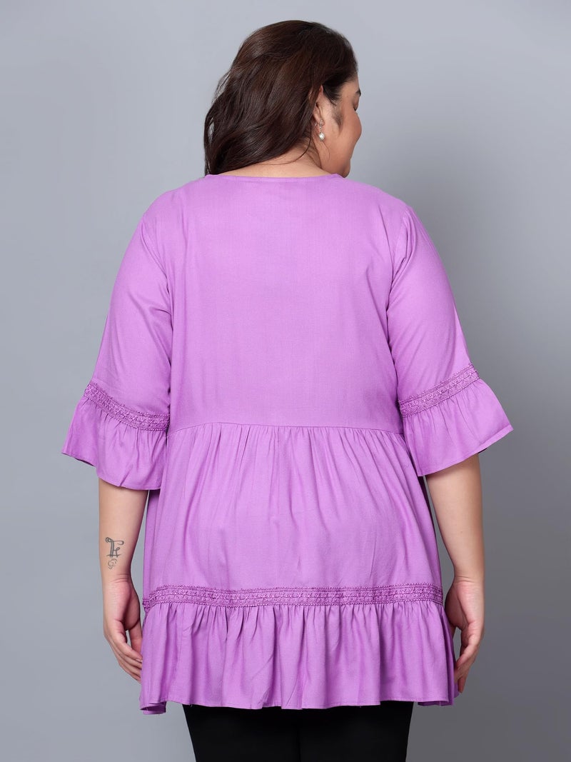 Indietoga Women's Plus Size Tiered Longline Tunic Top with Pockets (P10001449_Lavender Solid_7XL) - Image 3