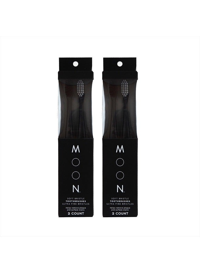 Moon Toothbrushes, Soft Bristle, White and Black Sleek Toothbrushes, 4 Pack - Image 1