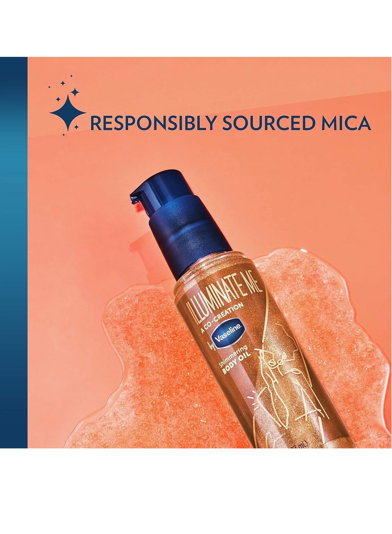 فازلين زبدة الجسم وزيت الجسم Illuminate Me - برونزي لامع للجسم، زبدة الشيا العضوية المخفوقة المرطبة مع ترطيب يدوم 24 ساعة لبشرة غنية بالميلانين، زيت توهج الجسم المشرق (مجموعة من قطعتين) - Image 3