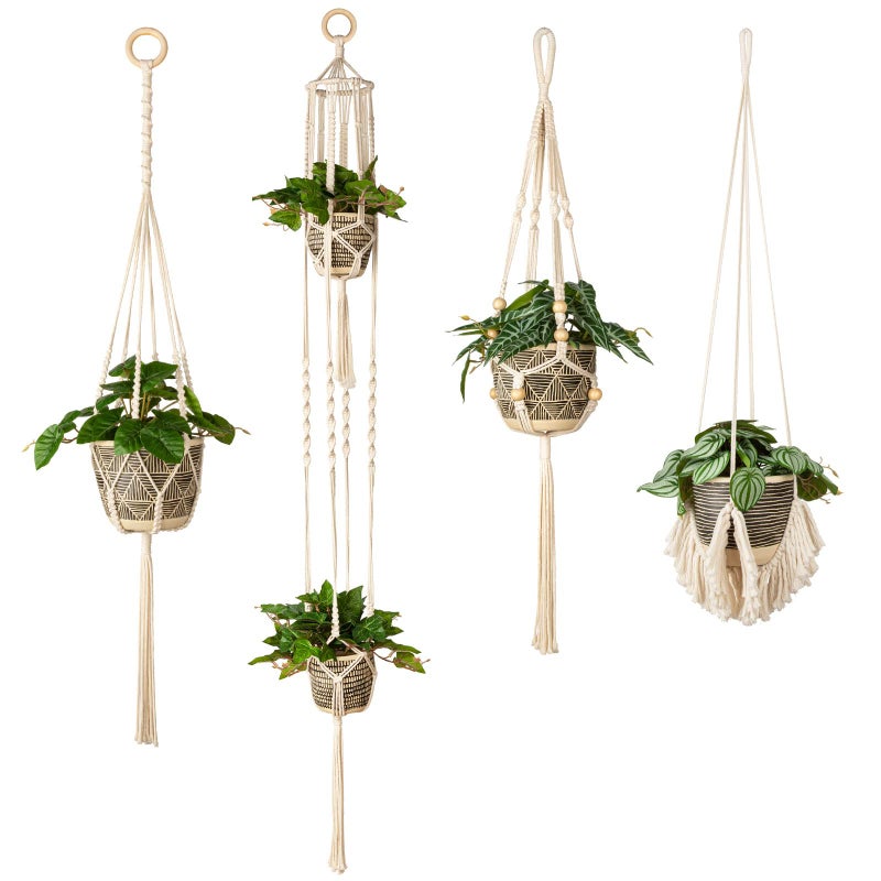 ANROYE Macrame Plant Hanger for Indoor Set of 4, Bohemian Hanging Planter with Tassels for Flower Pot, Boho Decorative Houseplant Rope Holder for Home Decor Bedroom Window Farmhouse - Image 1