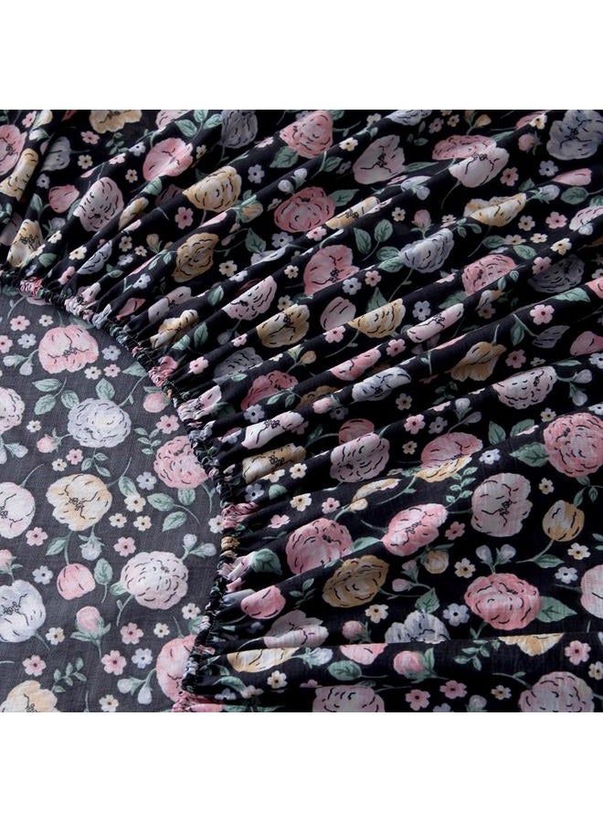 NATURETY Bedding Fitted Sheet with Deep Pocket,Colorful Floral Printed Fabric Bed Sheets(Black Flower,Twin) - Image 4