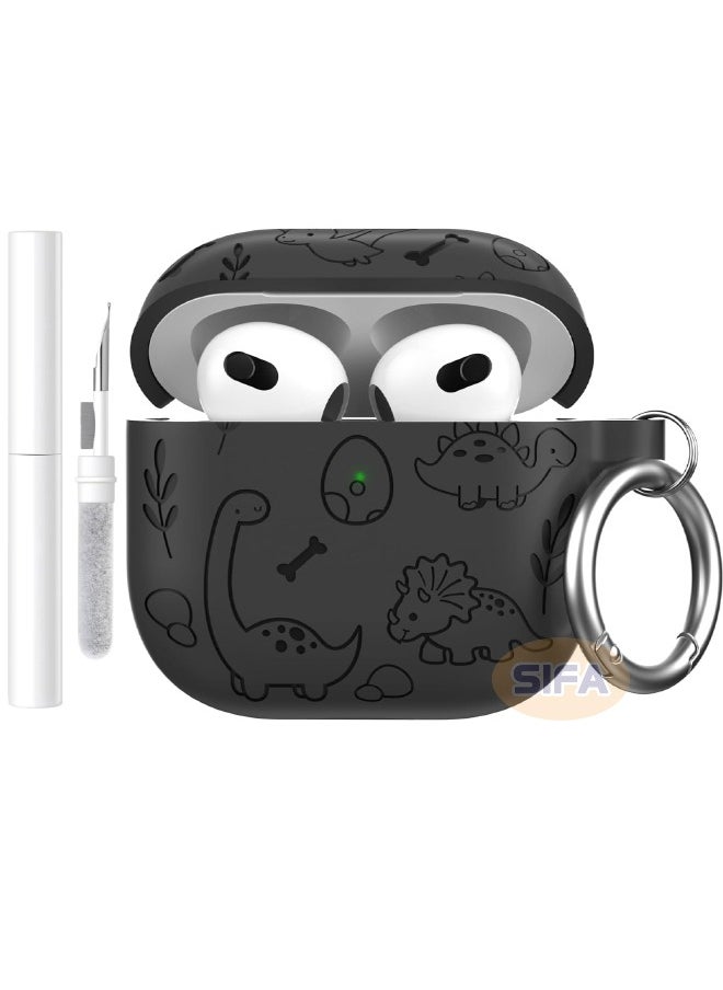 AirPods 4th Generation Case, Engraved AirPod 4 Case with Cleaner Kit, Soft Silicone Skin Protective Case for Women Men with Keychain for Airpods 4 2024, Dinosaur Deep Grey
