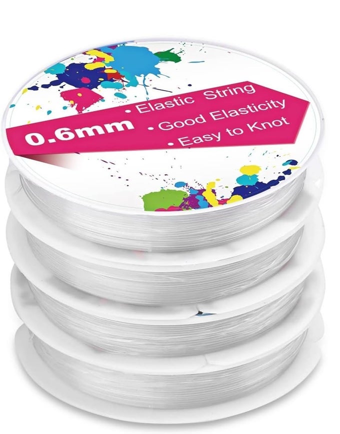 4 ROLLS ELASTIC STRETCH THREAD FOR BRACELETS TRANSPARENT BEADING STRING BIG EYE BEAD NEEDLES AND NEEDLE BOTTLE CLEAR STRETCH CORD THREAD FOR JEWELRY BRACELET NECKLACE MAKING WIRE 06 MM
