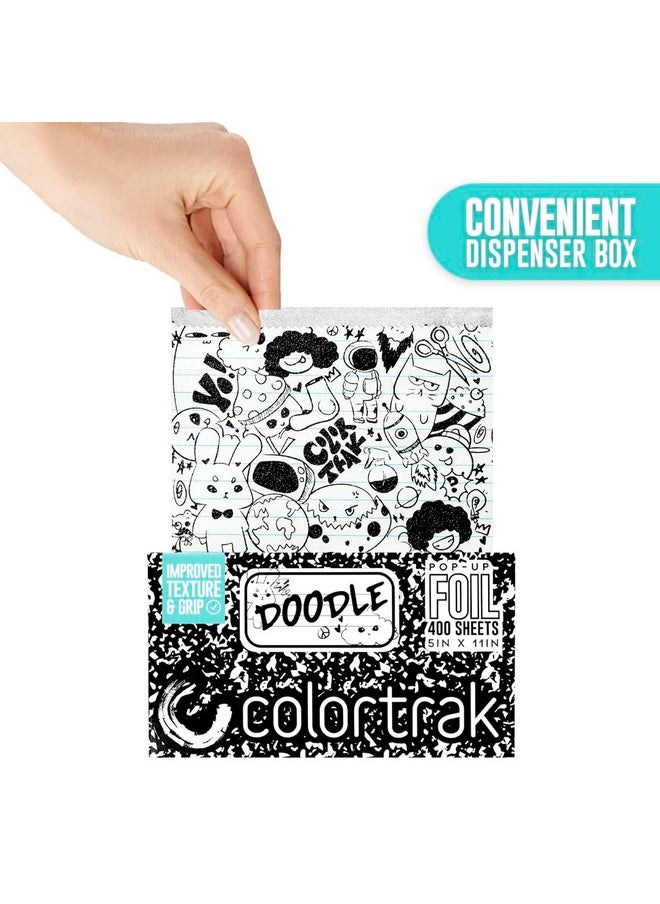 Colortrak - Colortrak Doodle Pop-up Foil W/Dispenser (400 Count), Pre-cut Sheets, Non-Slip Embossed Texture, 5" x 11" Sheets for Hair Foil Coloring and Highlighting Sheet Applications - Image 1