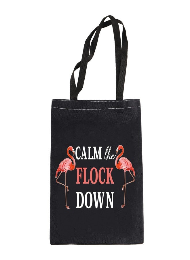 ليفلو حقائب تسوق فلامنجو مرحة من ليفلو، هدية مثالية لمحبي الفلامنجو، بتصميم فلامنجو مرح، هدية رائعة لحفلات الفلامنجو (أسود)، متوسط الحجم - Image 1