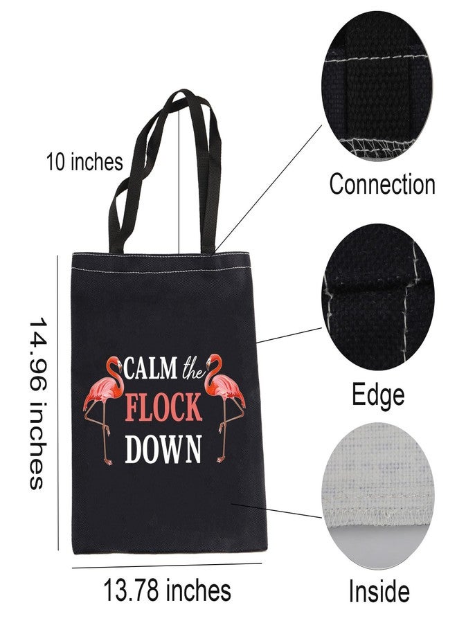 ليفلو حقائب تسوق فلامنجو مرحة من ليفلو، هدية مثالية لمحبي الفلامنجو، بتصميم فلامنجو مرح، هدية رائعة لحفلات الفلامنجو (أسود)، متوسط الحجم - Image 2
