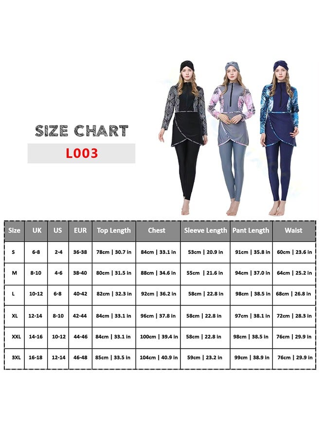 MARGOUN Women XXL Size Muslim Women Modest Swimsuit Full Coverage Floral Print Three Piece Islamic Hijab Ladies Beachwear Swimming Swimwear Blue - Image 2