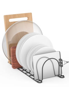 Excefore Pot Lid Rack Organizer, 13.5" Kitchenware Dividers Holder for Plates, Pans, Cutting Boards, Muffin Tins, Baking Sheets in Cabinets Shelf Countertop Pantry, Black, 8-Slot  - Image 3