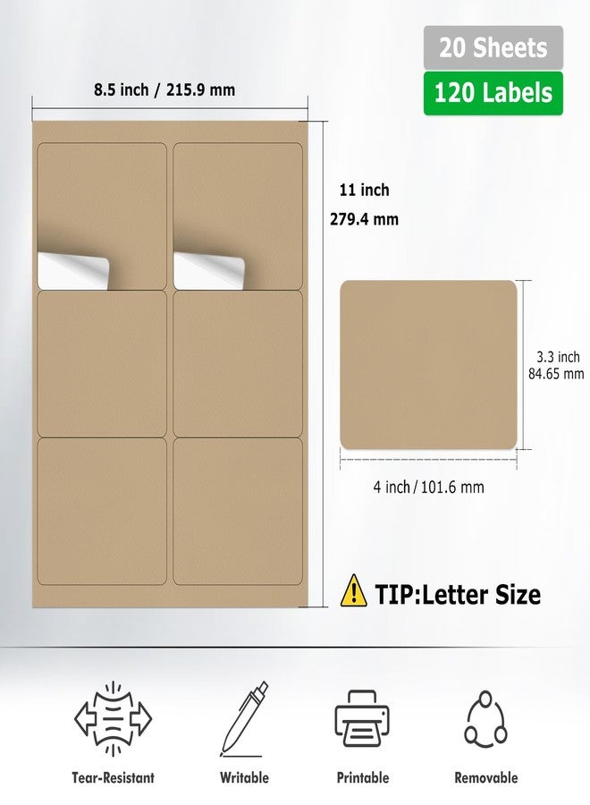 YIKIADA Address Labels 3-1/3" × 4" Removable Self-Adhesive Kraft 120 PCS - Image 2