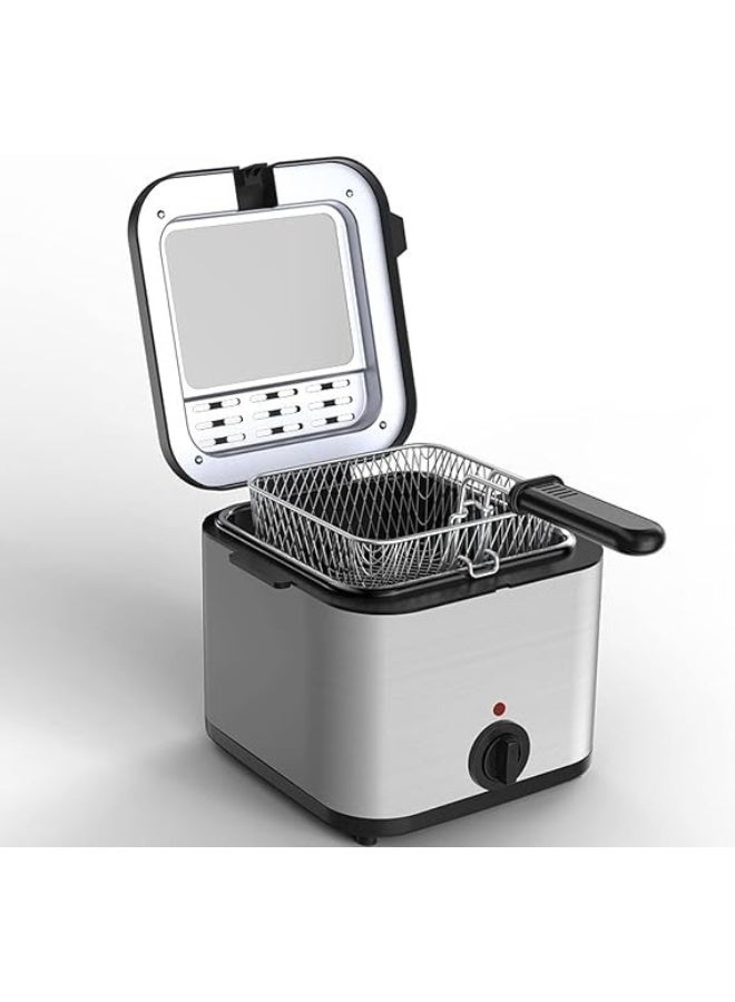 Denx 2.5L Visible Lid Deep Fryer for Home – 1000W Fast Heating Oil Fryer with Adjustable Temperature, Anti-Splatter Glass Lid, Stainless Steel Electric Fryer for Chicken, Fries, Snacks & Family Kitchen - Image 1