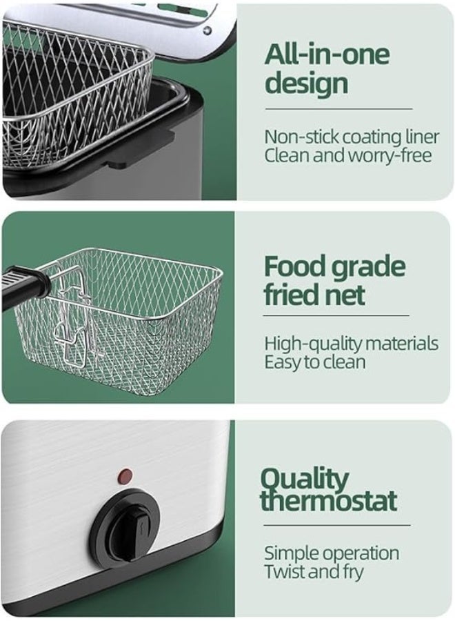 Denx 2.5L Visible Lid Deep Fryer for Home – 1000W Fast Heating Oil Fryer with Adjustable Temperature, Anti-Splatter Glass Lid, Stainless Steel Electric Fryer for Chicken, Fries, Snacks & Family Kitchen - Image 5