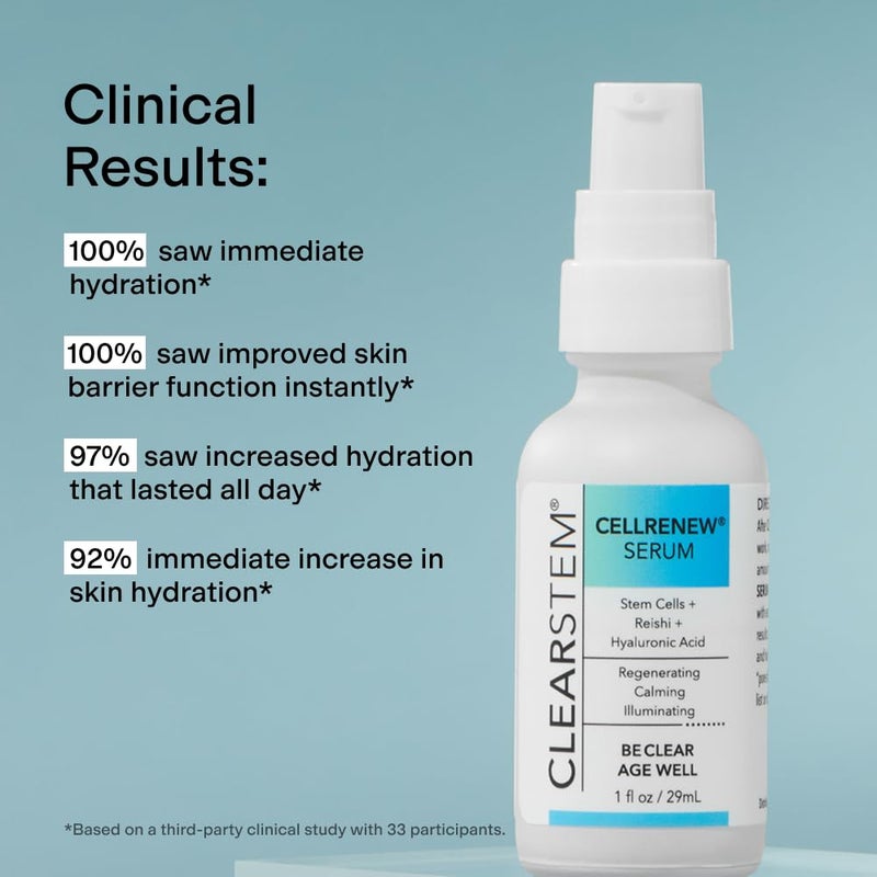 CLEARSTEM - CELLRENEW - Collagen Stem Cell Serum - Acne + Youthful Skin Face Serum - Hyaluronic Acid, Reishi, Aloe Vera - Facial Skin Care Products - Gluten Free, Cruelty Free - 1 fl oz / 29ml - Image 5