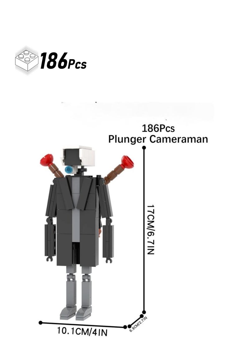 Skibidi Toilet Man Toy Building Blocks 186 Pcs Plunger Camera Man Toy Ideas Toys Battle Horror Game Model Ideas Toys Gifts for Adult & Kids