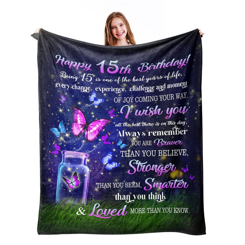 Ryubein 15 Year Old Girl Gifts  15 Quinceanera Gifts  Gifts for 15 Year Old Girls  15 Year Old Girl Gift Ideas  15th Birthday Gifts for Teen Girls  15th Birthday Decorations for Girls Blanket 50""X60"" - Image 1