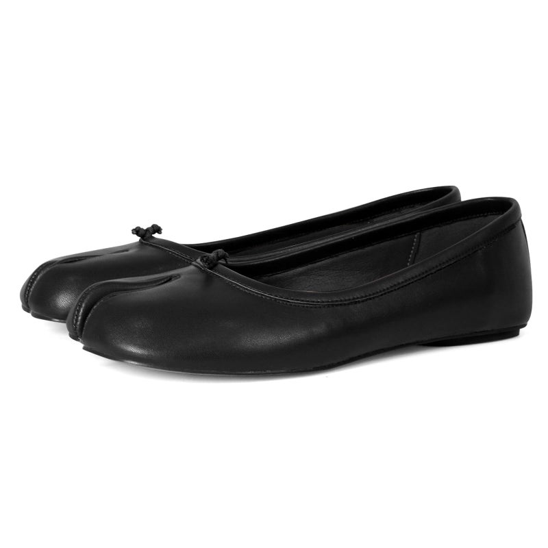 VBDB Black Tabi Ballet Flats Shoes for Women Rounde Toe Wide Width Split Toe Low Heel Comfortable Flats Shoes Size 75