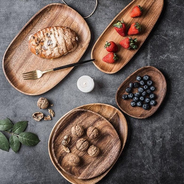 appeasy Wooden Platter | Wooden Serving Tray | Appetizer Plate | Snacks Serving Plate for Home Kitchen and Cafe Restaurant (Pack of 4) - Image 1