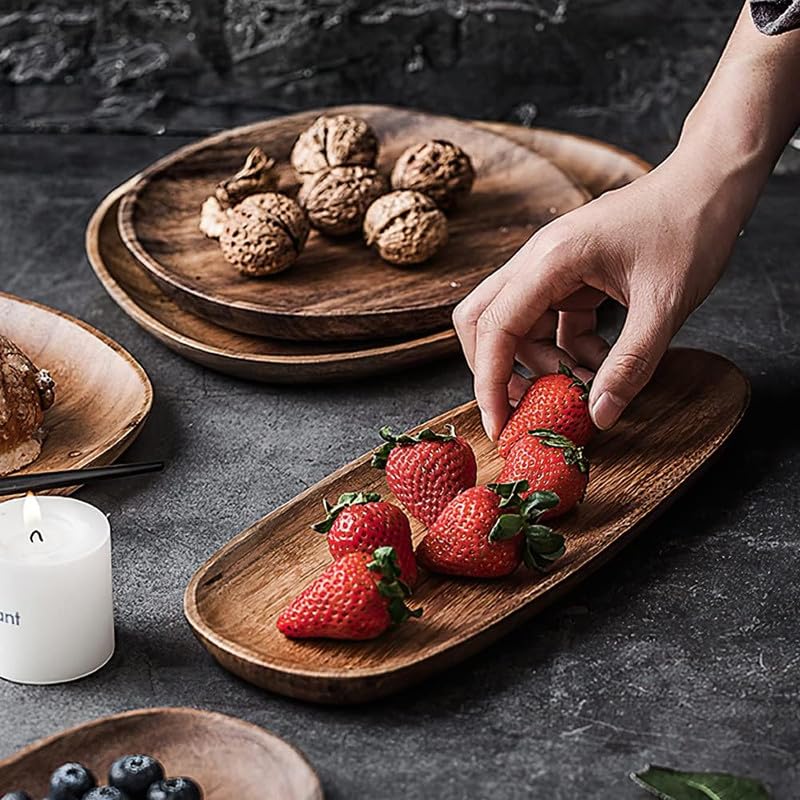 appeasy Wooden Platter | Wooden Serving Tray | Appetizer Plate | Snacks Serving Plate for Home Kitchen and Cafe Restaurant (Pack of 4) - Image 3