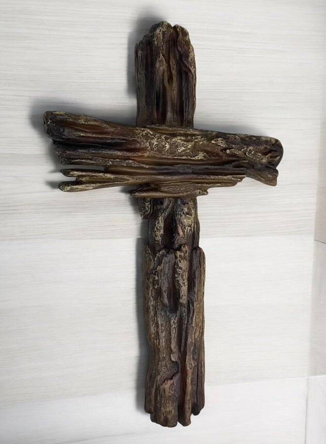 Top Brass 12” Simple Rustic Driftwood Inspired Resin Wall Cross - Faithful Symbol of Christ’s Love - Jesus Art Décor Sculpture - Image 4