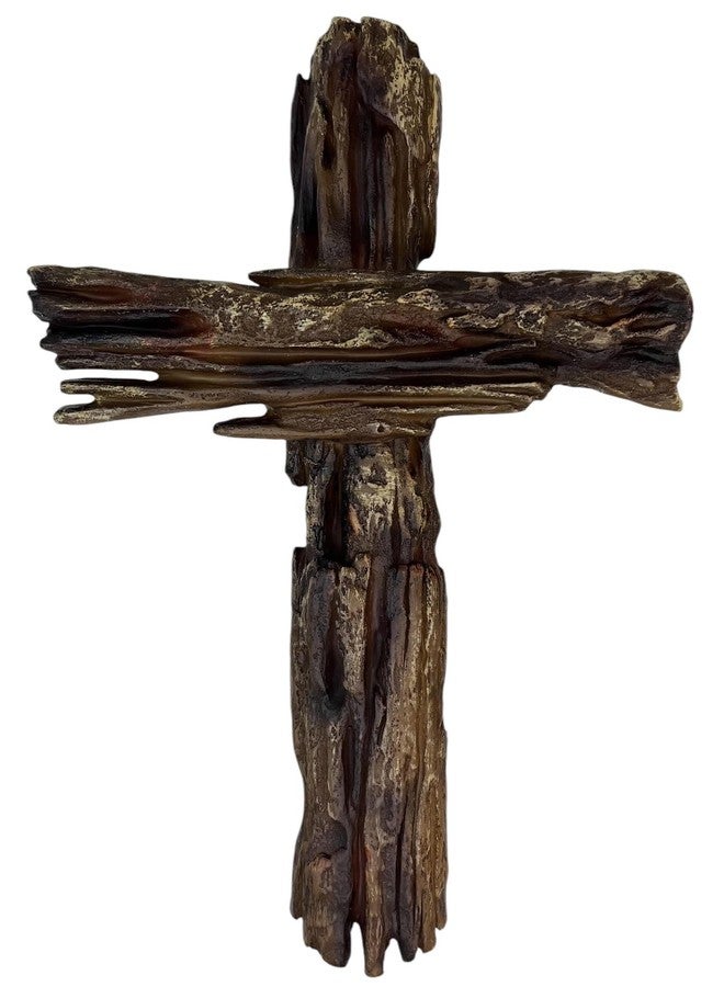 Top Brass 12” Simple Rustic Driftwood Inspired Resin Wall Cross - Faithful Symbol of Christ’s Love - Jesus Art Décor Sculpture - Image 1