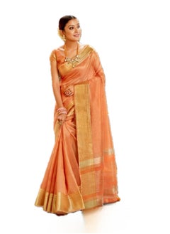 Ready To Wear Peach Cotton Silk Saree with Golden Border Pluc Silk Floral Unstitched Blouse - pzsku/ZE42773AE55FA9F028434Z/45/_/1724438970/22e2d628-9b10-4d08-81ad-6d2822eb34c6