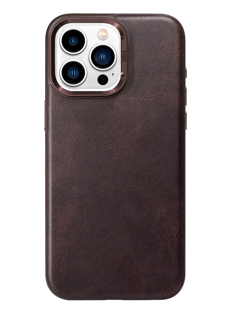 أتش دي دي حافظة جلدية فاخرة من Hdd متوافقة مع MagSafe لجهاز iPhone 14 Pro Max (بني)