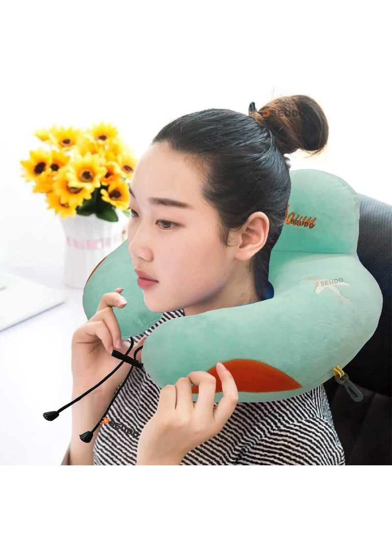 PSEUDO PSEUDO Super Heros U Shape Pillow Neck Pillow Cervical PillowNeck Support Flight Car Train Airplane Office Nap Travel Drive U Shaped Pillow for Travel for Sleeping SeaGreen  - Image 3