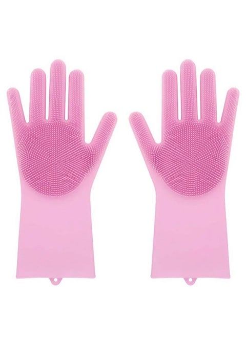 Multifunctional Thick Heat Resistant Silicone Cleaning Gloves Home Dish Washing Car Cleaning Pet Hair Grooming Gloves (Pink)