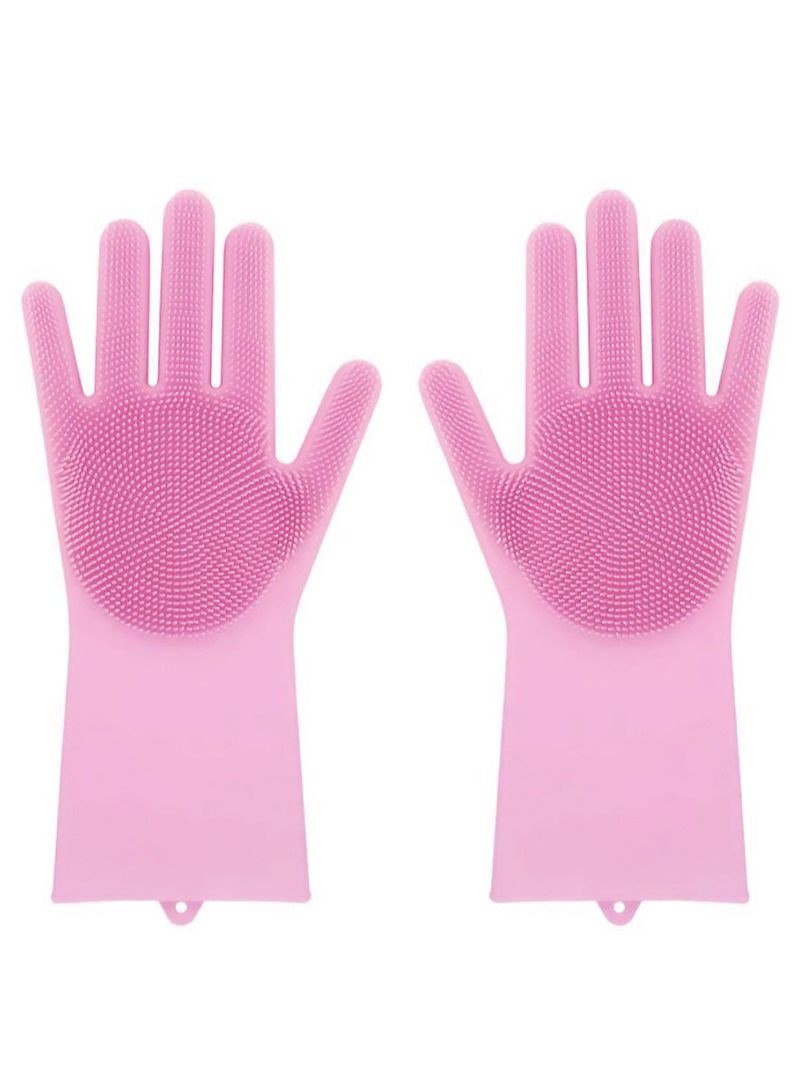 AGD Multifunctional Thick Heat Resistant Silicone Cleaning Gloves Home Dish Washing Car Cleaning Pet Hair Grooming Gloves (Pink)  - Image 1
