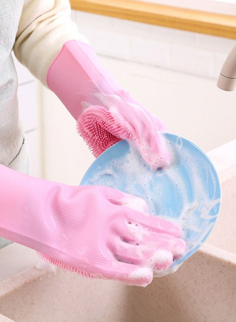 AGD Multifunctional Thick Heat Resistant Silicone Cleaning Gloves Home Dish Washing Car Cleaning Pet Hair Grooming Gloves (Pink)  - Image 3