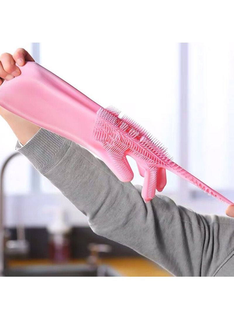 AGD Multifunctional Thick Heat Resistant Silicone Cleaning Gloves Home Dish Washing Car Cleaning Pet Hair Grooming Gloves (Pink)  - Image 5