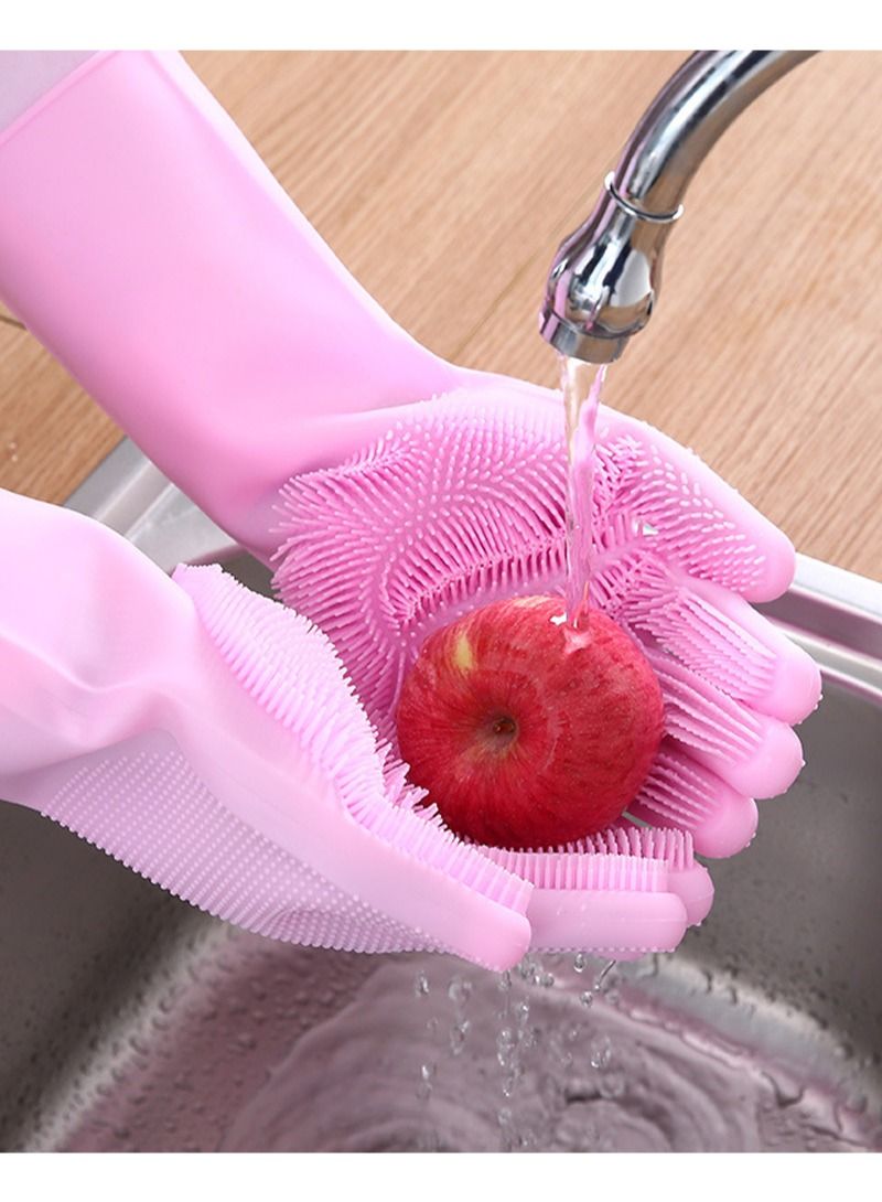 AGD Multifunctional Thick Heat Resistant Silicone Cleaning Gloves Home Dish Washing Car Cleaning Pet Hair Grooming Gloves (Pink)  - Image 2