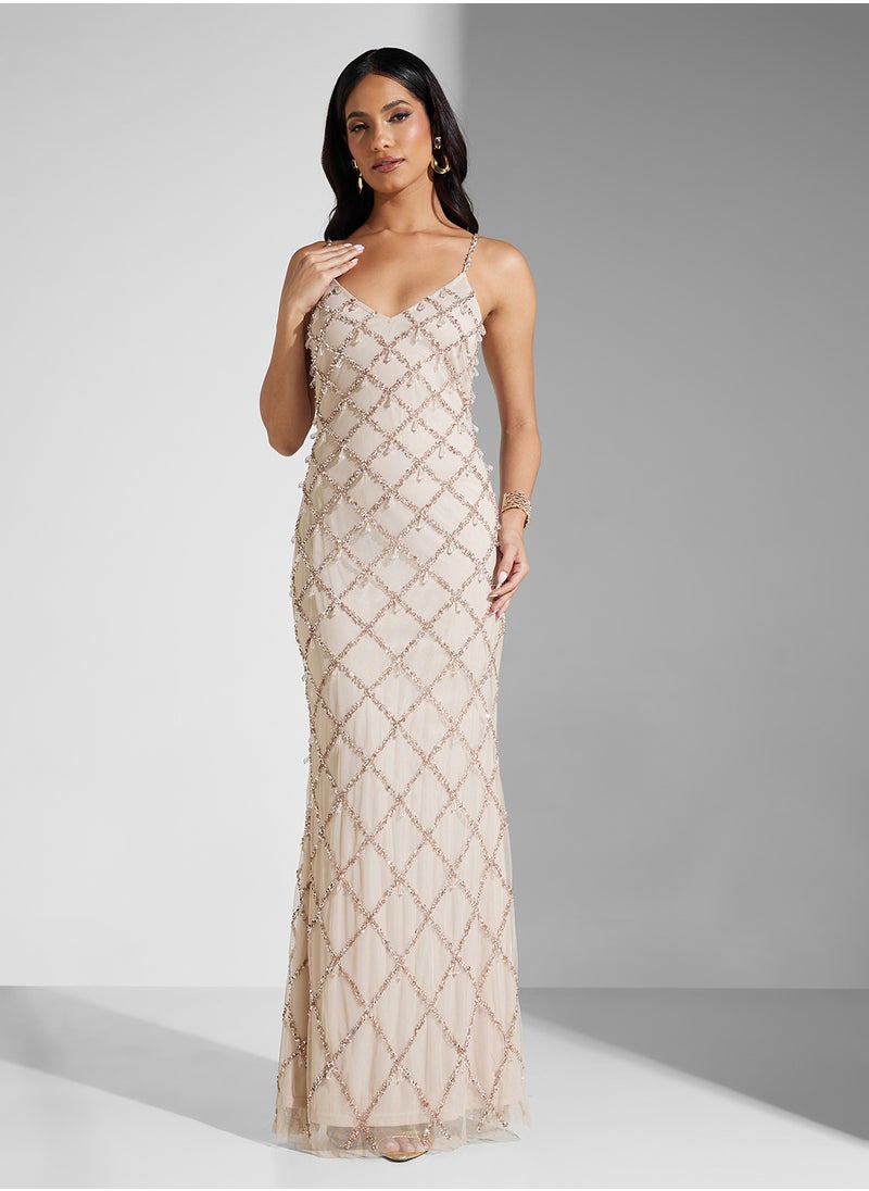 Namshi x Strappy Tear Drop Detail Embellished Dress  - Image 5
