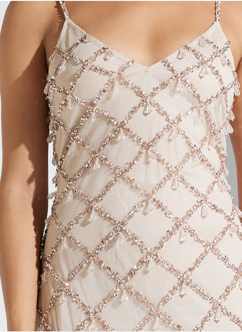 Namshi x Strappy Tear Drop Detail Embellished Dress  - Image 4