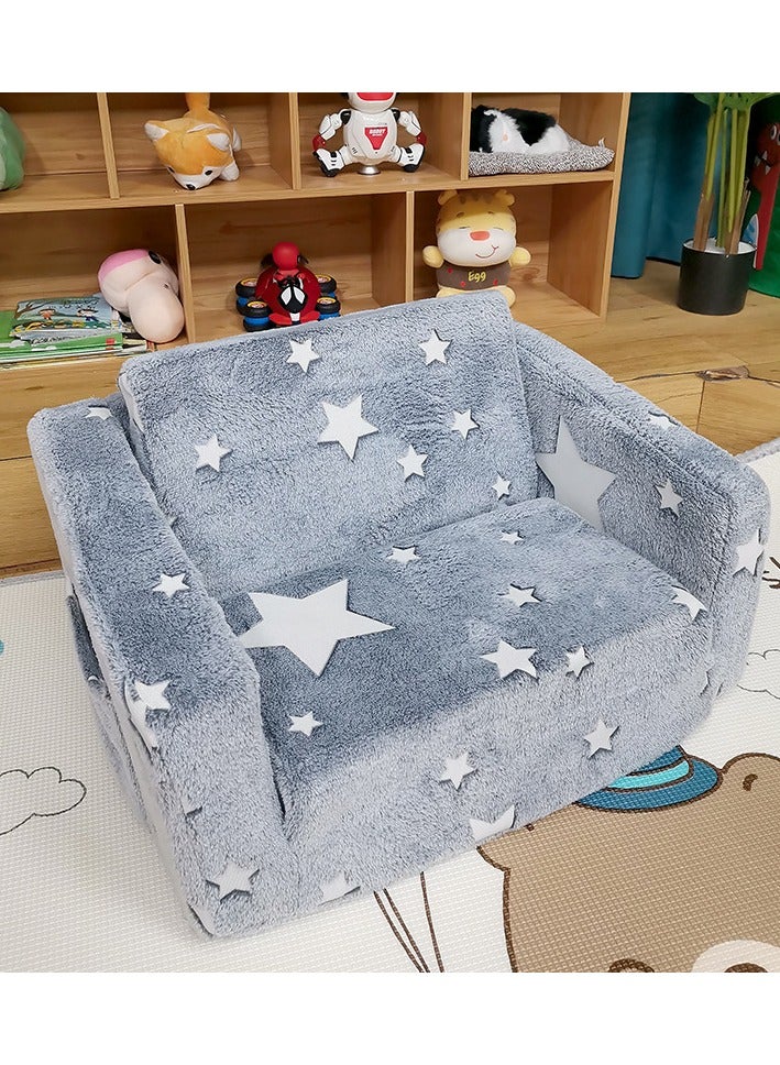 Glow in The Dark Extra Soft Open Couch 2-in-1 Toddler Soft Couch Fold Out Glow in Dark Convertible Plush Foam Chair Star Glow in The Dark Toddler Couch for Playroom Bedroom - Image 2