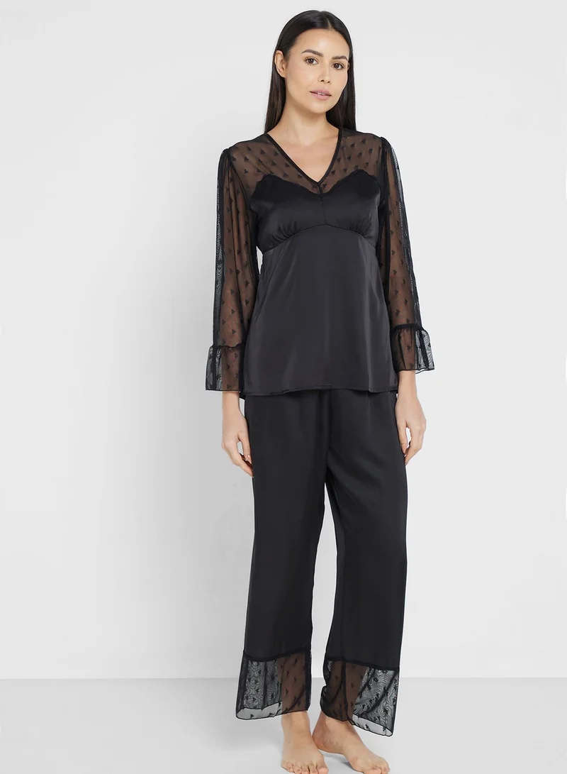 ELLA Mesh Detail Pyjama Set
