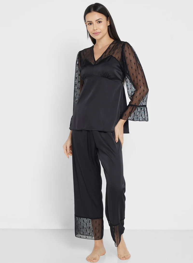 ELLA Mesh Detail Pyjama Set