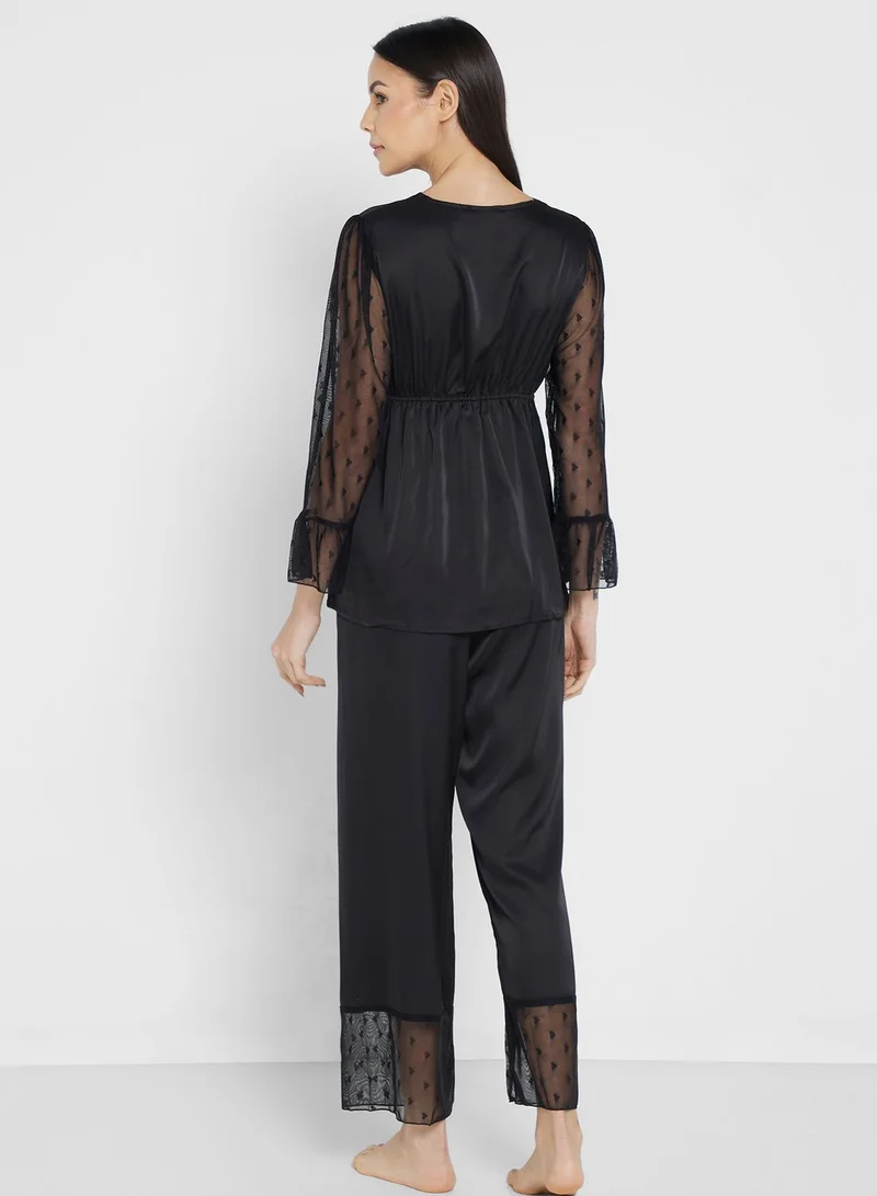 ELLA Mesh Detail Pyjama Set