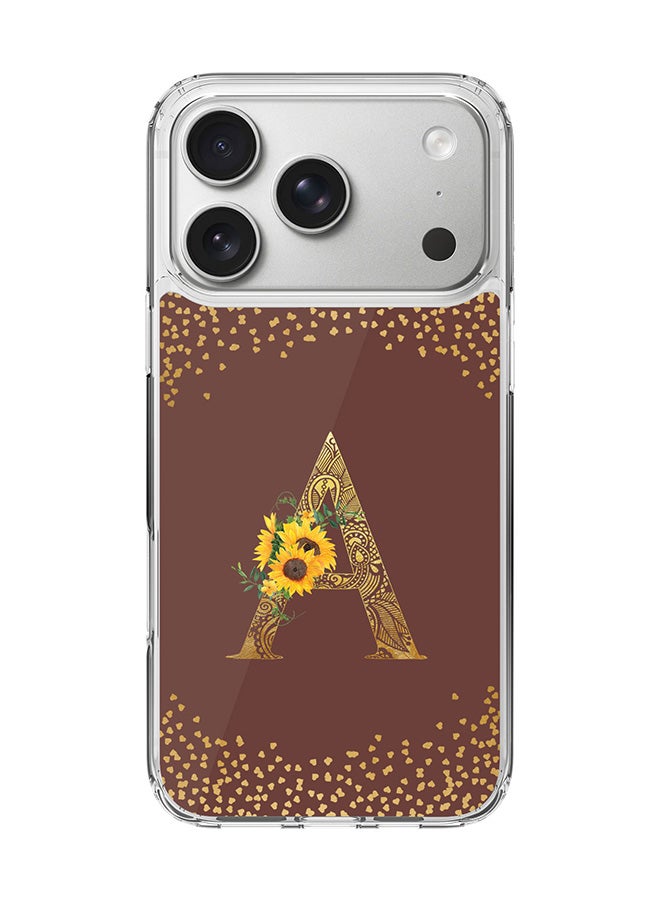 Stylizedd Classic Clear MagSafe Case for iPhone 17 Pro , Hybrid Soft Case Flexible Edges Anti Drop TPU PC Gel Thin Transparent Cover [ Designed for iPhone 17 Pro ] - Custom Monogram Initial Letter Floral Pattern Alphabet - A  (Brown )