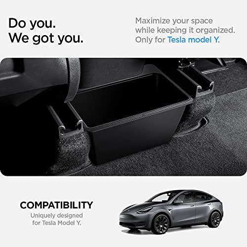 Spigen Rear Center Console Storage Box for Tesla Model Y Juniper and all Model Y (2020-2025) Under Seat Trash Can Garbage Bin - Black - Image 2