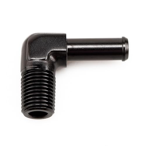 AC PERFORMANCE 1/4" NPT Male to 3/8" Hose Barb Fitting Adapter 90 Degree Aluminum Black Fit for 6AN Push on Hose - Image 1