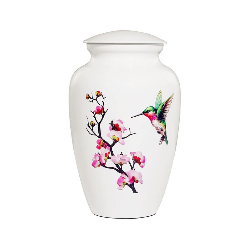 ICOKEE Hummingbird Cremation Urn  Large White Decorative Urn for Adult Ashes  Up to 200 Lbs Capacity