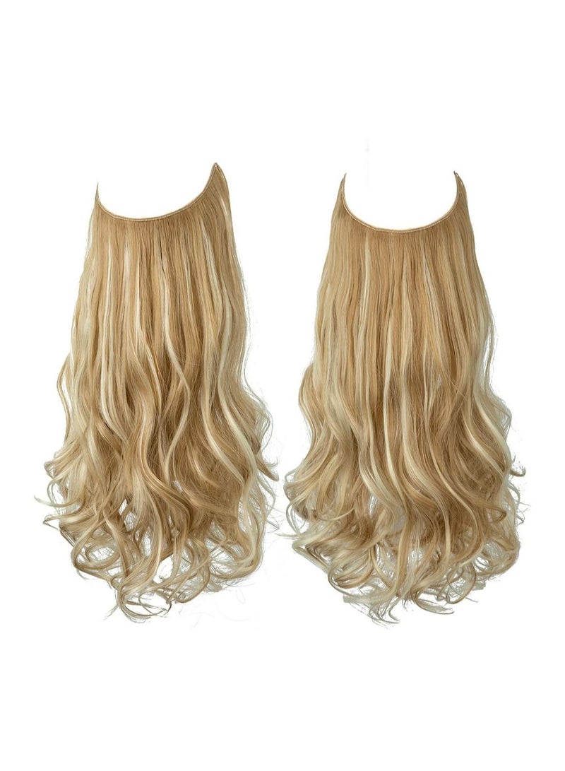 إستيل وصلة شعر صناعية مموجة مجعد شقراء ذهبية لتمديد الشعر 3.7 أونصة سلك مخفي قابل للتعديل عقال للنساء ألياف مقاومة للحرارة بدون مشبك - Image 1