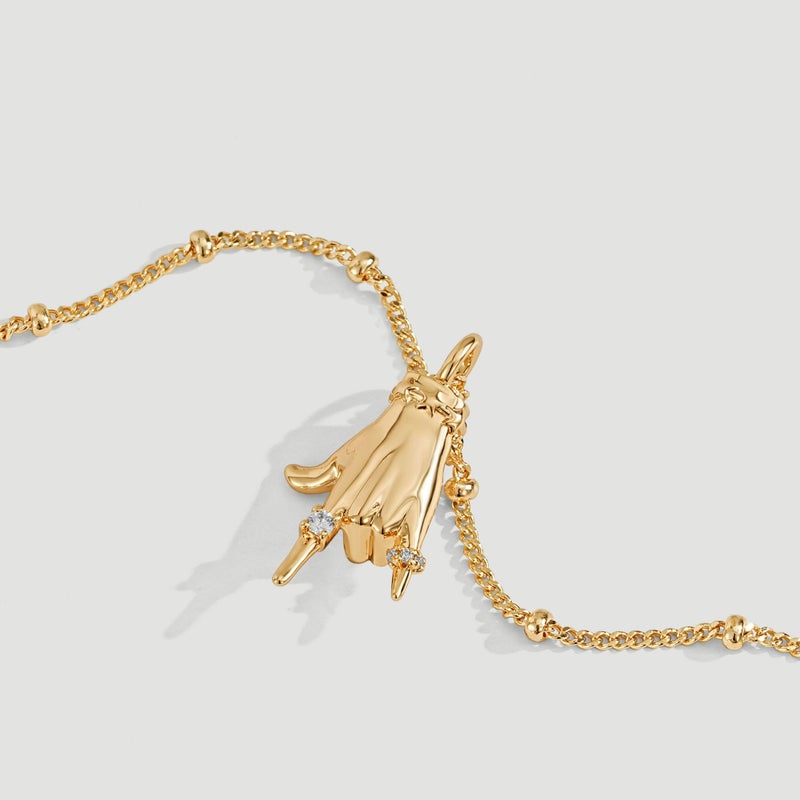 Fettero Gold Charm Necklace for Women - 14K Gold Plated Rock I LOVE YOU Hand Pendant Neckalces for Friends Trendy Charm Dainty Gesture Necklace Jewelry Inspirational Gift - Image 3