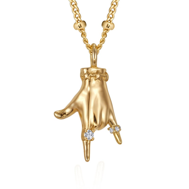 Fettero Gold Charm Necklace for Women - 14K Gold Plated Rock I LOVE YOU Hand Pendant Neckalces for Friends Trendy Charm Dainty Gesture Necklace Jewelry Inspirational Gift - Image 1