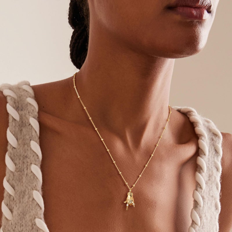 Fettero Gold Charm Necklace for Women - 14K Gold Plated Rock I LOVE YOU Hand Pendant Neckalces for Friends Trendy Charm Dainty Gesture Necklace Jewelry Inspirational Gift - Image 2